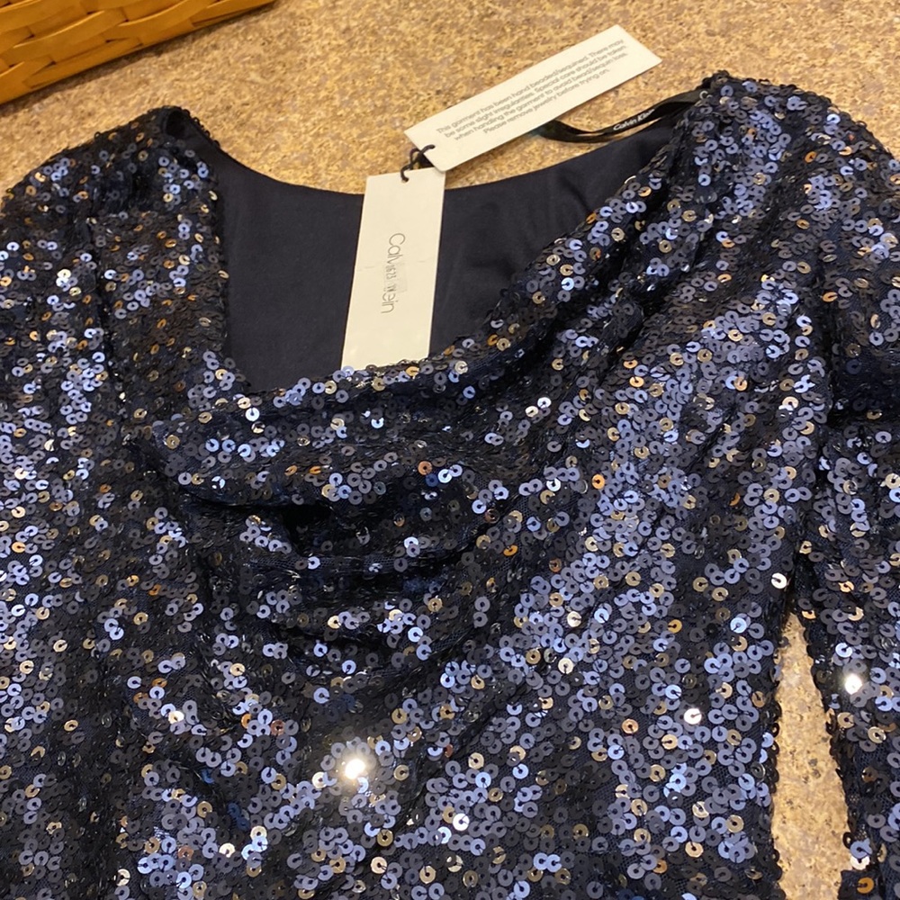 NWT Calvin Klein Blue Sequin Cocktail Social Event Dressy Dress Size 2 - Picture 16 of 16